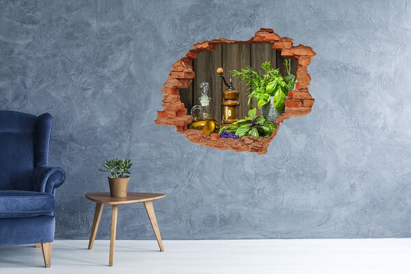 Autocolant de perete gaură 3D Colț de plante aromatice în bucătărie