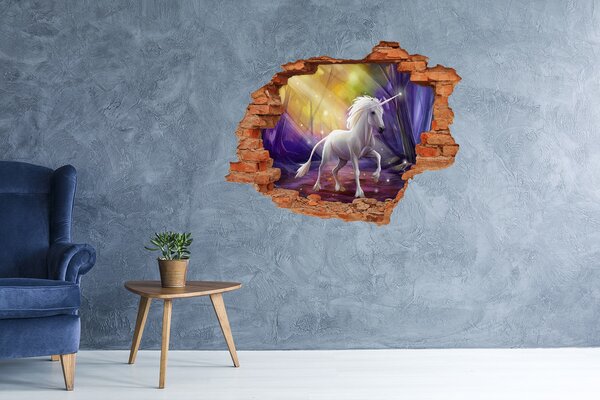 Autocolant de perete gaură 3D Unicorn în pădurea fermecată