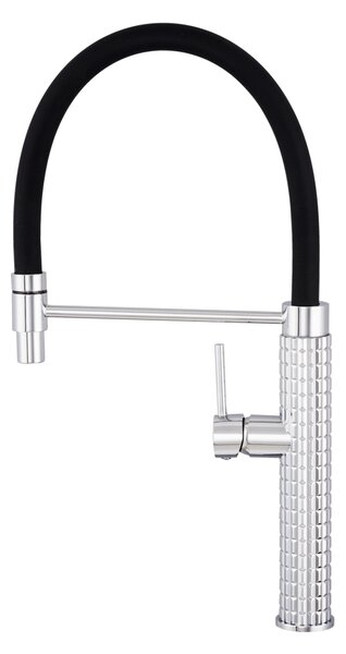 Gamma Full Pro, baterie de chiuvetă înaltă cu braț elastic, negru-crom mat, GMA-BFLP-CH