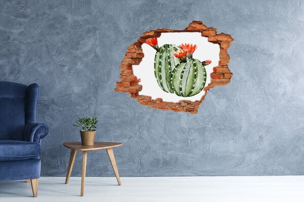Autocolant autoadeziv gaură Un cactus cu o floare într-o gaură în perete