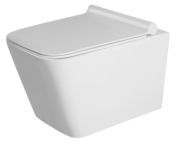 Gamma Mut, vas de toaletă suspendat 51x36 cm fără margine cu scaun cu cădere lentă, alb lucios, GMA-MUT-202