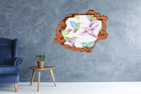 Autocolant gaură 3D Colibri colorate într-o gaură în perete