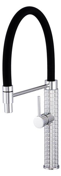 Gamma Full Pro, baterie de chiuvetă înaltă cu braț elastic, negru-crom mat, GMA-BFLP-CH