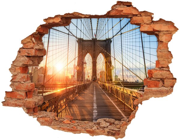 Autocolant un zid spart cu priveliște Podul Brooklyn la apus