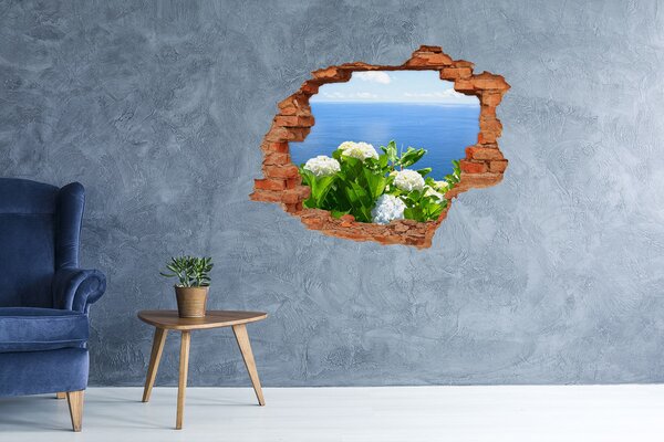 Fototapet 3D gaură în perete Vedere a mării printr-o gaură în perete