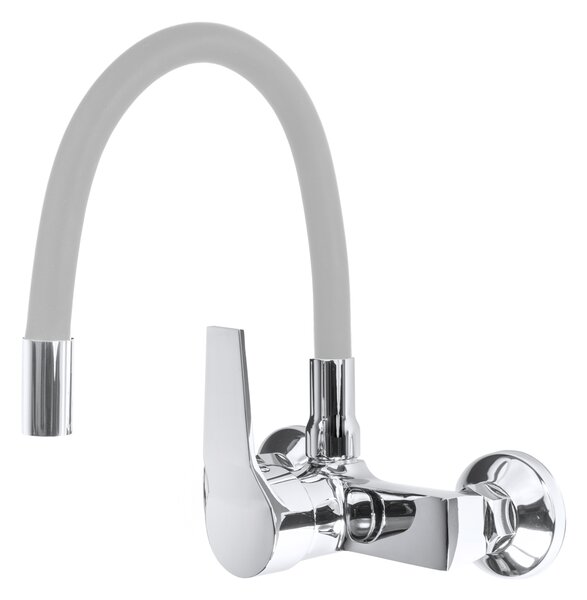Gamma Flex, baterie pentru chiuvetă de perete cu braț elastic, gri-crom, GMA-BFXS-G