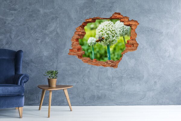 Autocolant 3D gaura cu priveliște Pajiște cu flori și albină