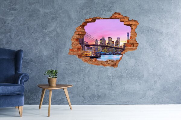 Autocolant gaură 3D Orizontul New York-ului la apus