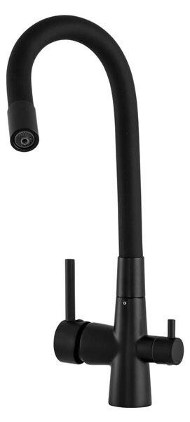 Gamma Flex, baterie de chiuvetă cu trei căi cu braț flexibil cu racord pentru filtru de apă, negru mat, GMA-BFXF-BK