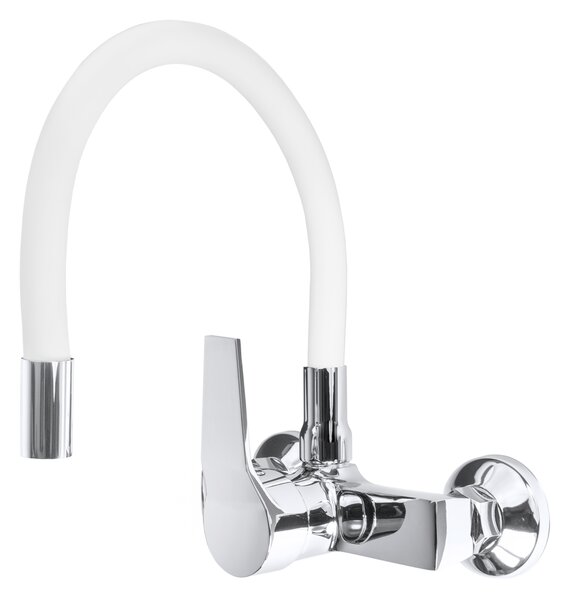 Gamma Flex, baterie pentru chiuvetă de perete cu braț elastic, alb-crom, GMA-BFXS-WH