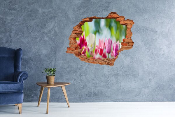 Autocolant 3D gaura cu priveliște Un paradis al florilor în spatele zidului