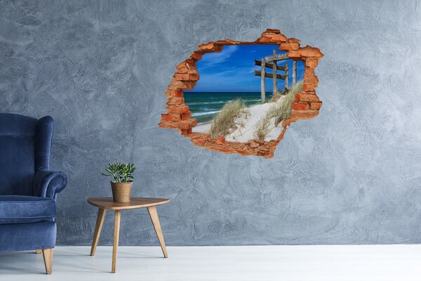 Autocolant de perete gaură 3D Plajă tropicală cu un dig de lemn