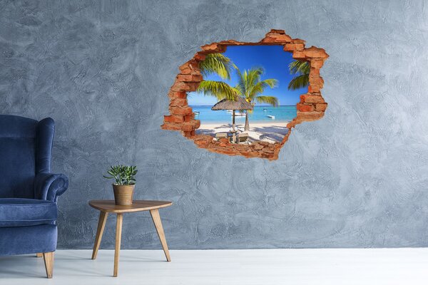 Autocolant de perete gaură 3D Plajă tropicală cu palmieri