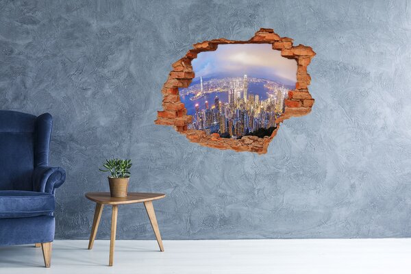Autocolant gaură 3D Vedere a Hong Kong-ului noaptea