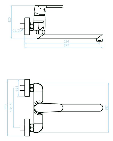Kuchinox Dima, baterie pentru chiuvetă de perete, crom, LAV-BQD_080D