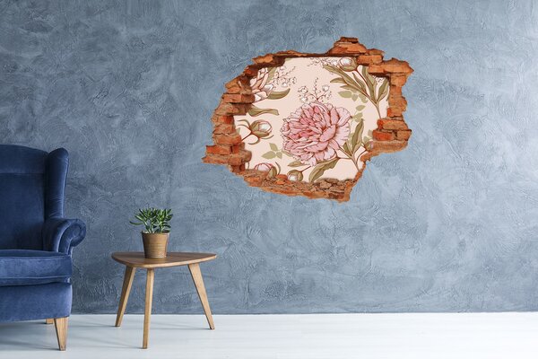 Autocolant 3D gaura cu priveliște Model floral pe fundal roz