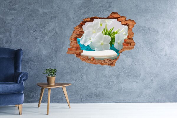Autocolant gaură 3D Un paradis al florilor în spatele zidului