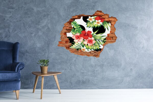 Autocolant 3D gaura cu priveliște Paradis tropical cu flori