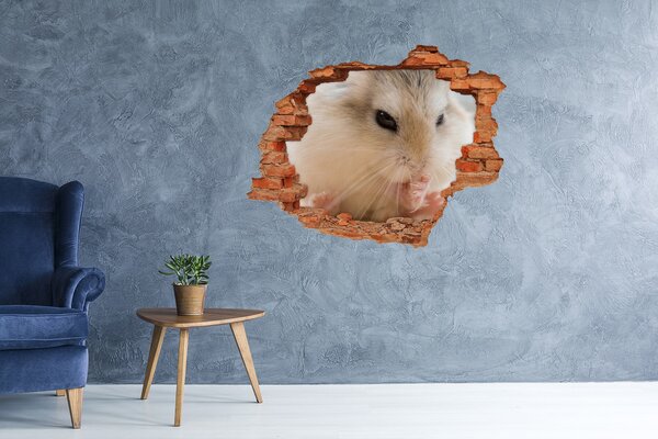 Autocolant 3D gaura cu priveliște Hamster într-o gaură în perete