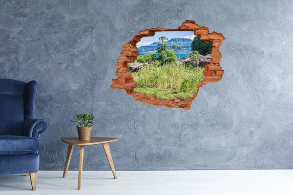 Fototapet un zid spart cu priveliște Peisaj tropical în spatele găurii din perete