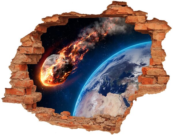 Autocolant un zid spart cu priveliște Un meteorit care se încadrează