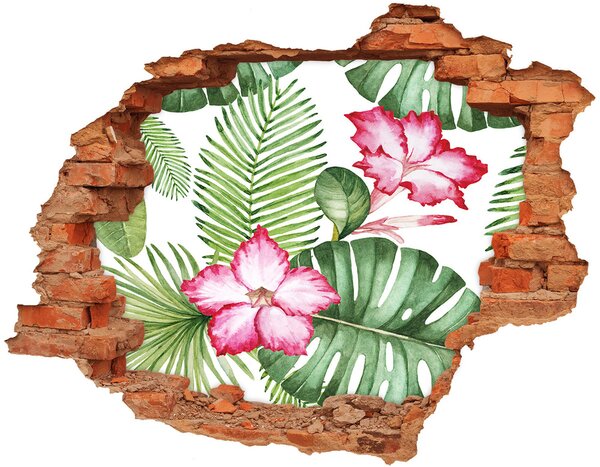 Autocolant un zid spart cu priveliște flori tropicale