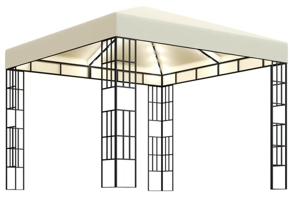 Pavilion cu șir de lumini LED, crem, 3x3 m