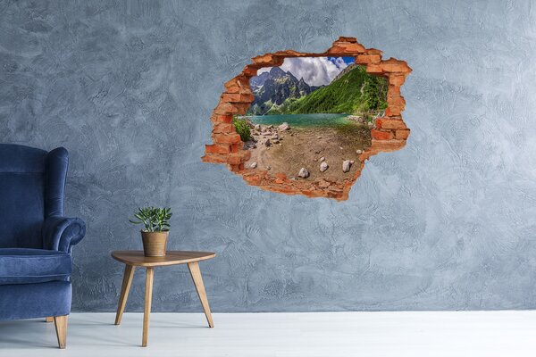 Fototapet 3D gaură în perete Lac de munte în vale