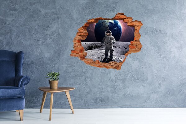 Fototapet 3D gaură în perete Astronautul pe Lună