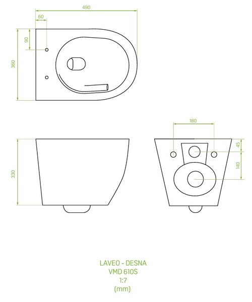 Laveo Desna Cycleon 2.0, vas de toaletă suspendat cu scaun de toaletă din duroplast, spălare Vortex, alb lucios, LAV-VMD_610S