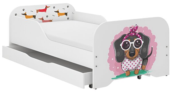 Pat complet pentru copii 140 x 70 cm cu saltea și grilaj - SWEET DOG