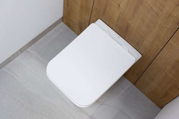 Laveo Kvadrato Cycleon 2.0, vas de toaletă suspendat cu scaun de toaletă din duroplast, flux Vortex, alb lucios, LAV-VMK_610S