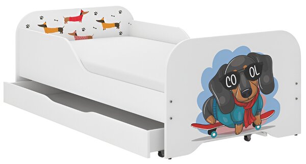 Pat complet pentru copii 140 x 70 cm cu saltea și grilaj - SKATE DOG