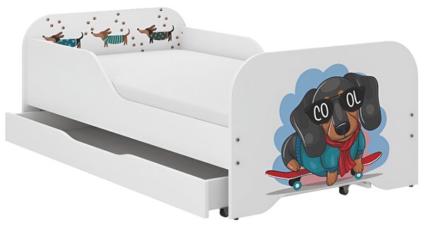 Pat pentru copii 140 × 70 cm cu saltea și grilaj – COOL DOG