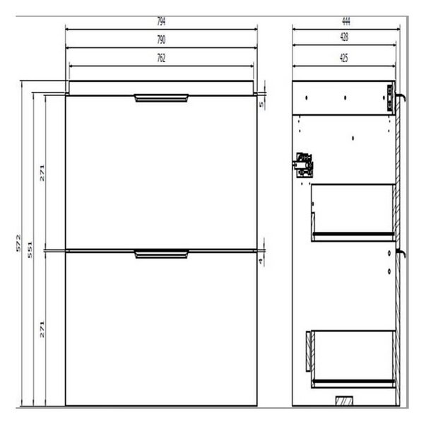 Cersanit Malika, mobilier lavoar suspendat 794x450x551 mm, alb lucios, S598-048-DSM