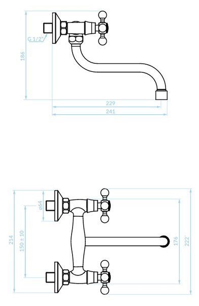 Kuchinox Stilo, baterie pentru chiuvetă de perete, crom, LAV-BKI_080D