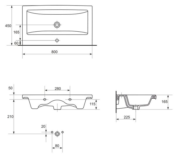 Cersanit Tirso, mobilier lavoar suspendat 794x447x572 mm + lavoar ceramic, alb mat, S801-547