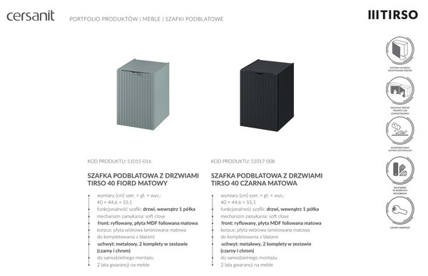 Cersanit Tirso, mobilier lavoar suspendat 594x447x572 mm + lavoar ceramic, verde mat, S801-544