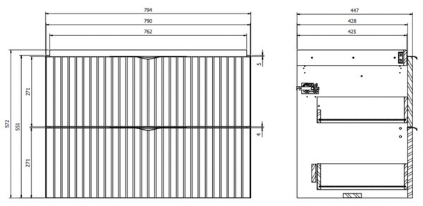 Cersanit Tirso, mobilier lavoar suspendat 794x447x572 mm + lavoar ceramic, alb mat, S801-547