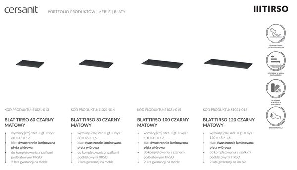 Cersanit Tirso, mobilier lavoar suspendat 994x447x572 mm + lavoar ceramic, negru mat, S801-588