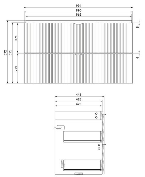 Cersanit Tirso, mobilier lavoar suspendat 994x447x572 mm, negru mat, S1017-012