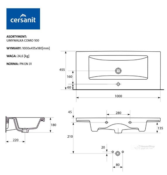 Cersanit Tirso, mobilier lavoar suspendat 994x447x572 mm + lavoar ceramic, negru mat, S801-588
