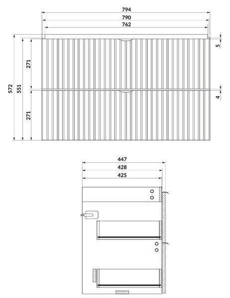 Cersanit Tirso, mobilier lavoar suspendat 794x447x572 mm, bej mat, S1015-003