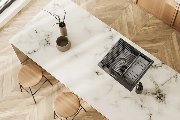 Laveo Malawi, chiuvetă din oțel inoxidabil cu 1 compartiment și accesorii 580x500x200 mm, grafit, LAV-SLMA510D