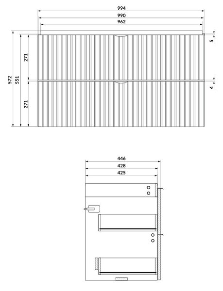 Cersanit Tirso, mobilier lavoar suspendat 994x447x572 mm + lavoar ceramic, negru mat, S801-588