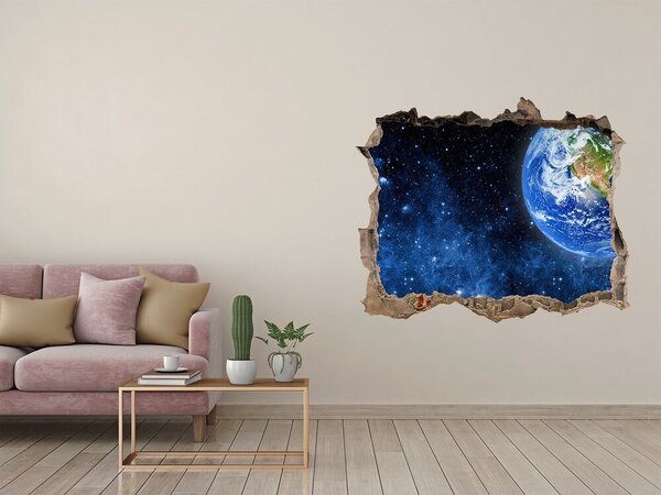 Fototapet un zid spart cu priveliște Vedere cosmică dintr-o gaură în perete