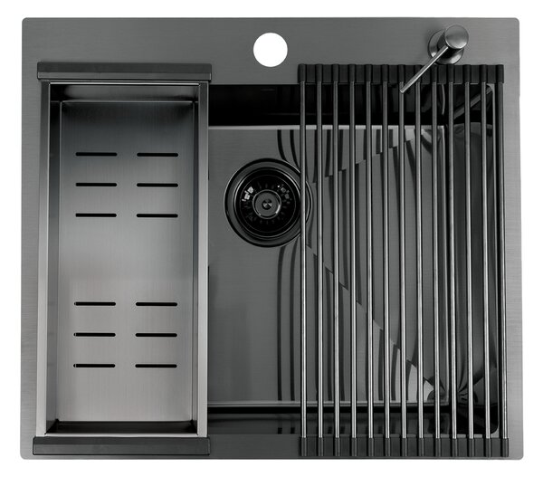 Laveo Malawi, chiuvetă din oțel inoxidabil cu 1 compartiment și accesorii 580x500x200 mm, grafit, LAV-SLMA510D