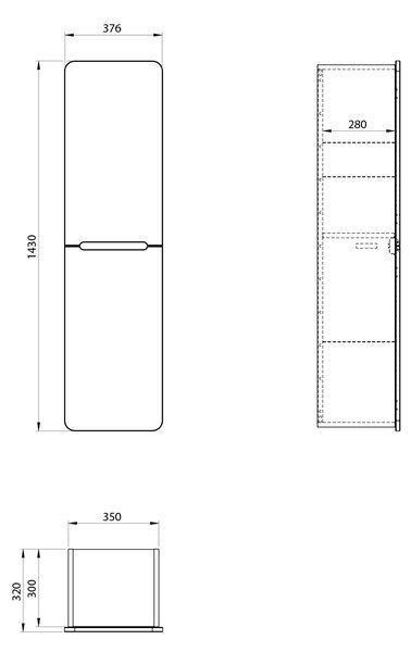 Sapho Sapho, dulap KERALA 38x143x32cm, 2x usi, stanga/dreapta, alb lucios, KR350-3030