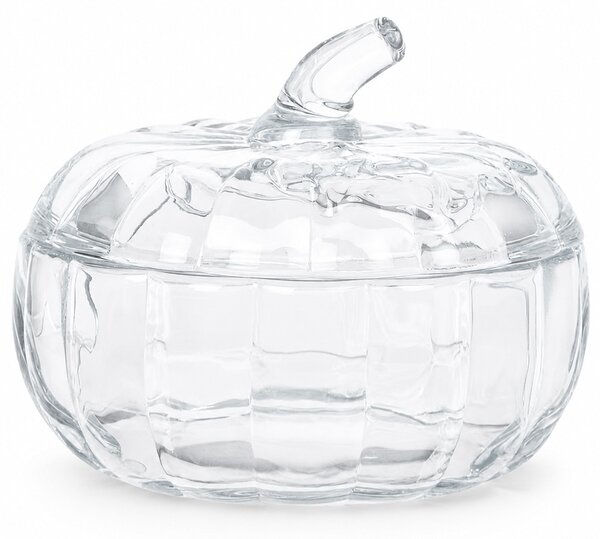 Bomboniera decorativa din sticla in forma de dovleac cu capac, 520 ml, transparent- design elegant de toamna