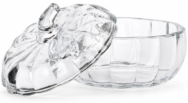 Bomboniera decorativa din sticla in forma de dovleac cu capac, 520 ml, transparent- design elegant de toamna